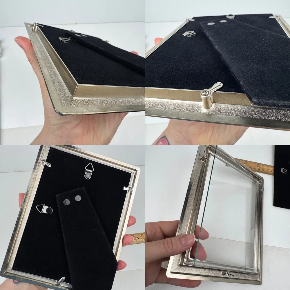 Vtg 5x7in Metal Silver Heavy Tabletop Wall Picture Photo Frame Beaded Edge READ